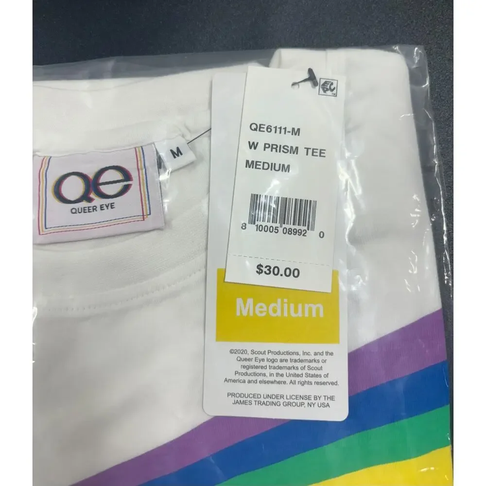 Queer Eye NWT Unisex Adult Rainbow Prism‎ White T-Shirt in Size Medium